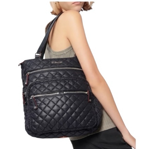 MZ Wallace Handbags - MZ WALLACE Medium Crosby Quilted Nylon Black Crossbody Magazine Tote Purse Bag